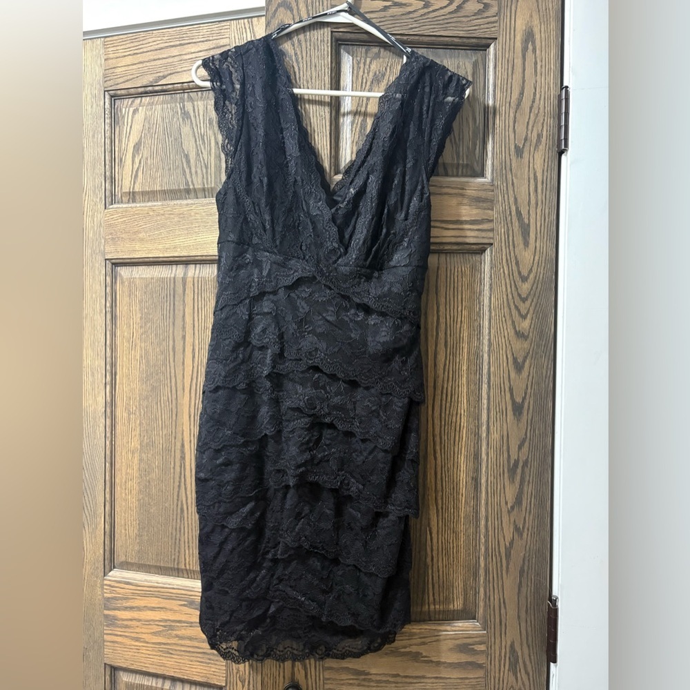 Nikibiki Black Lace V-Neck Tiered Cocktail Dress